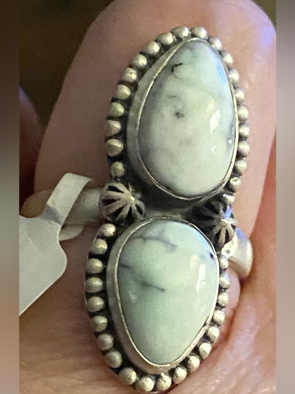 Native Made Paloma Double Stone Adjustable Ring Set In 925 Sterling Silver